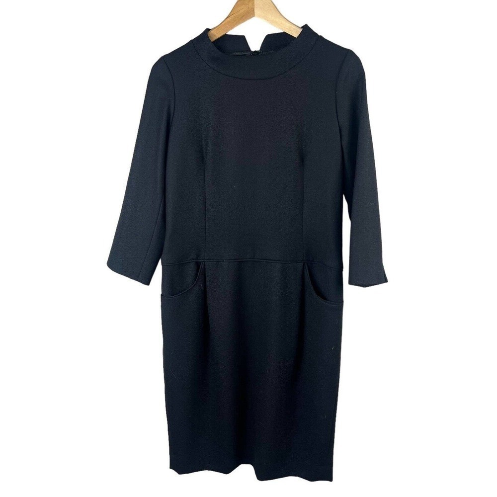 Pendleton Black Sheath Dress Size 4 3/4 sleeves Virgin Wool Midi